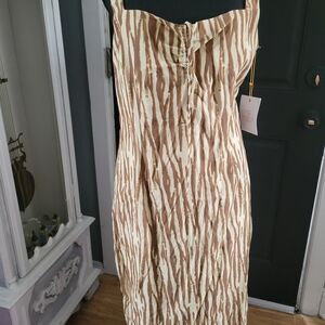 New Backyard Roses Elegant Brown and Cream Midi Dress